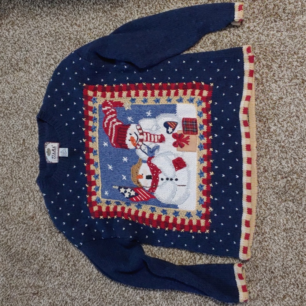 VTG Tiara Snowman Knit Christmas Sweater Women's Size L